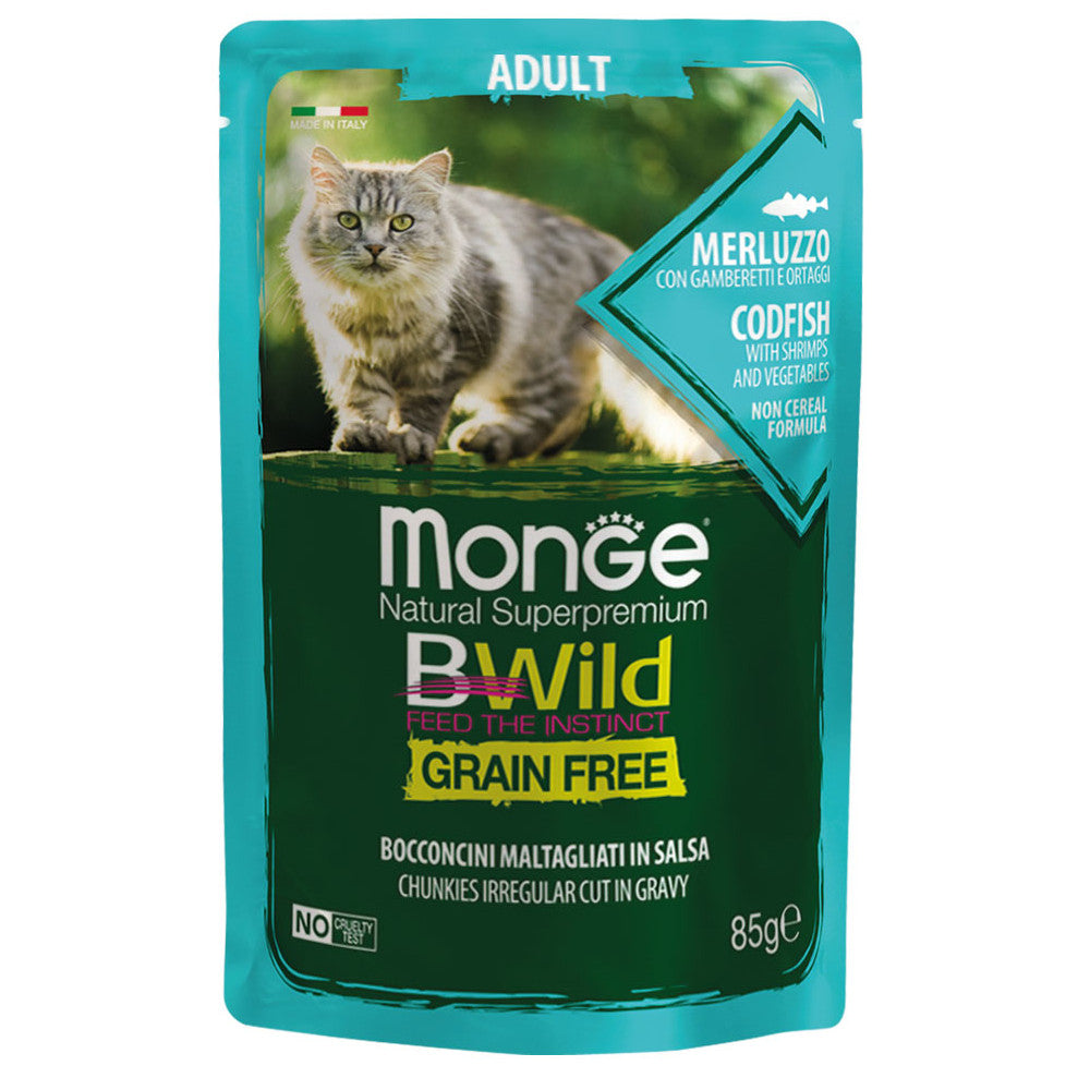 Monge Bwild Grain Free Merluzzo Gamberetti e Ortaggi 85gr Alimento umido per Gatti Monge Bwild Grain Free Merluzzo Gamberetti e Ortaggi 85gr Alimento umido per Gatti